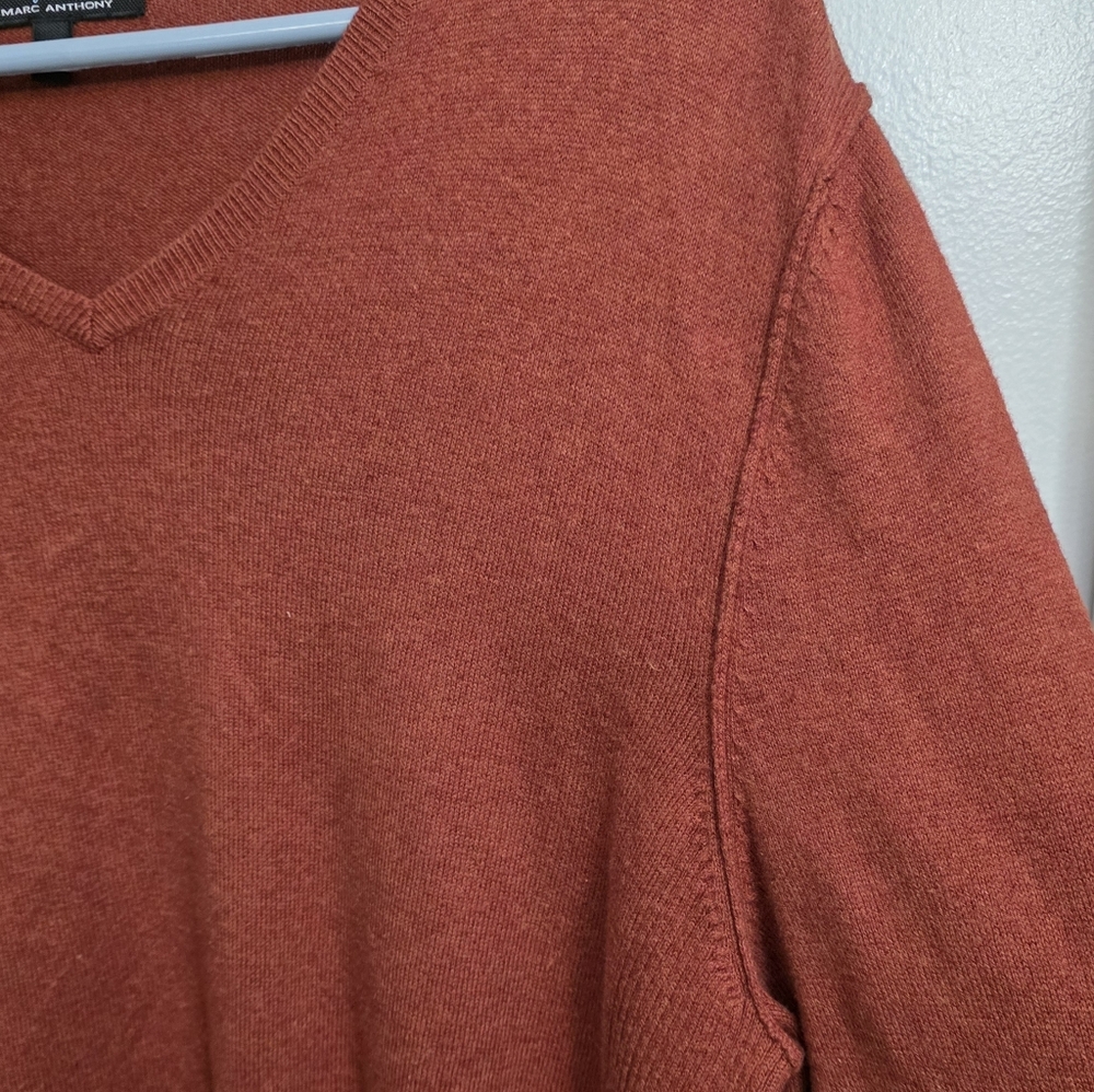 Marc Anthony Mens Rust Cotton Cashmere Blend Soft Knit V-Neck Pull Over Sweater - Picture 10 of 14